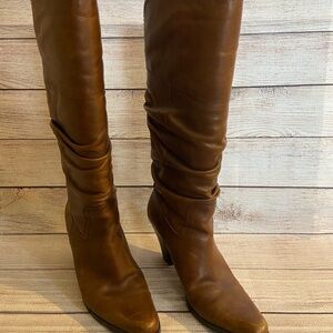 Nine West Leather Size 7.5 Cognac Tall Boots With Heel